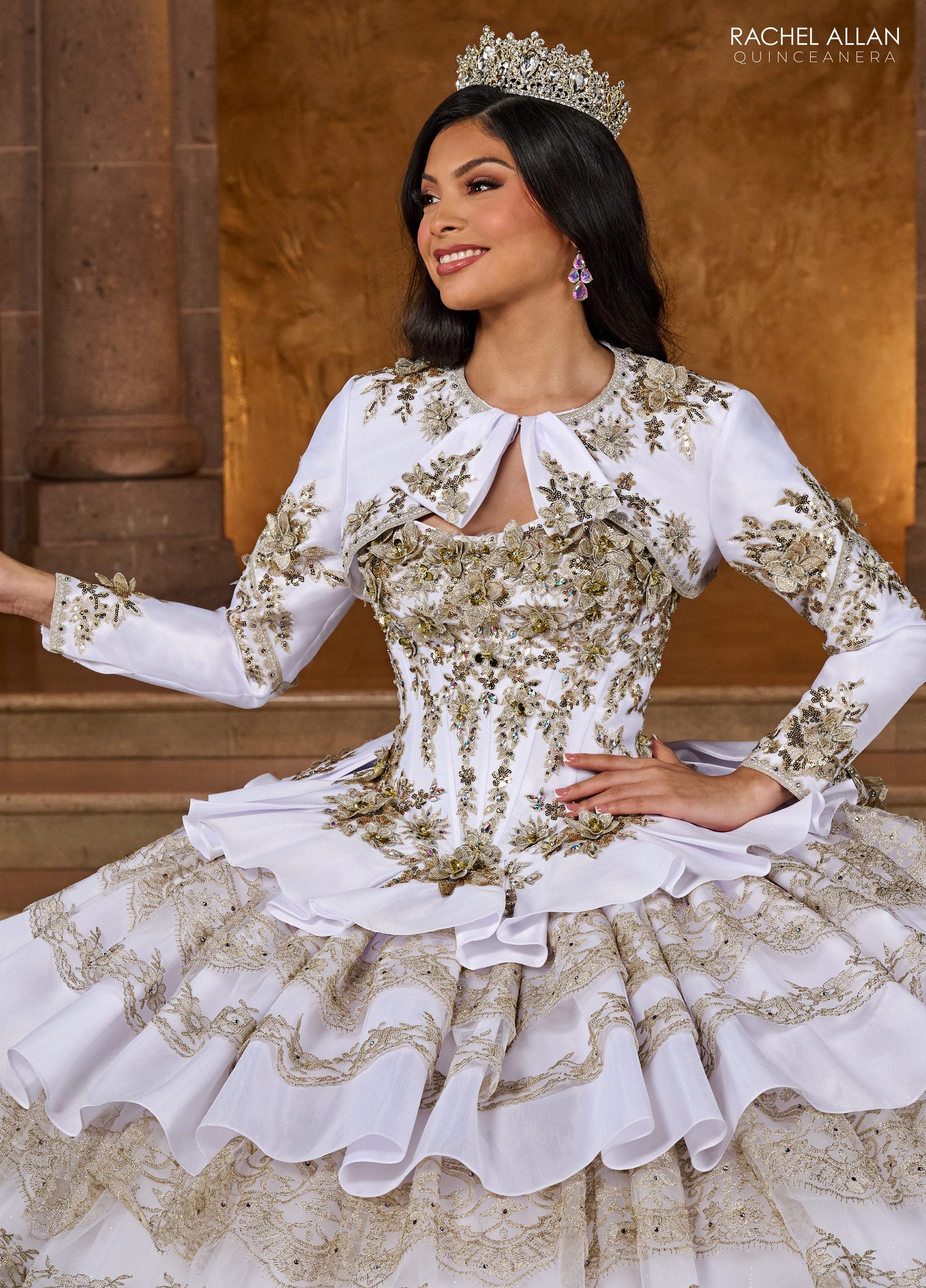 Quinceanera Dresses Long Quinceanera Applique Ball Gown White Gold