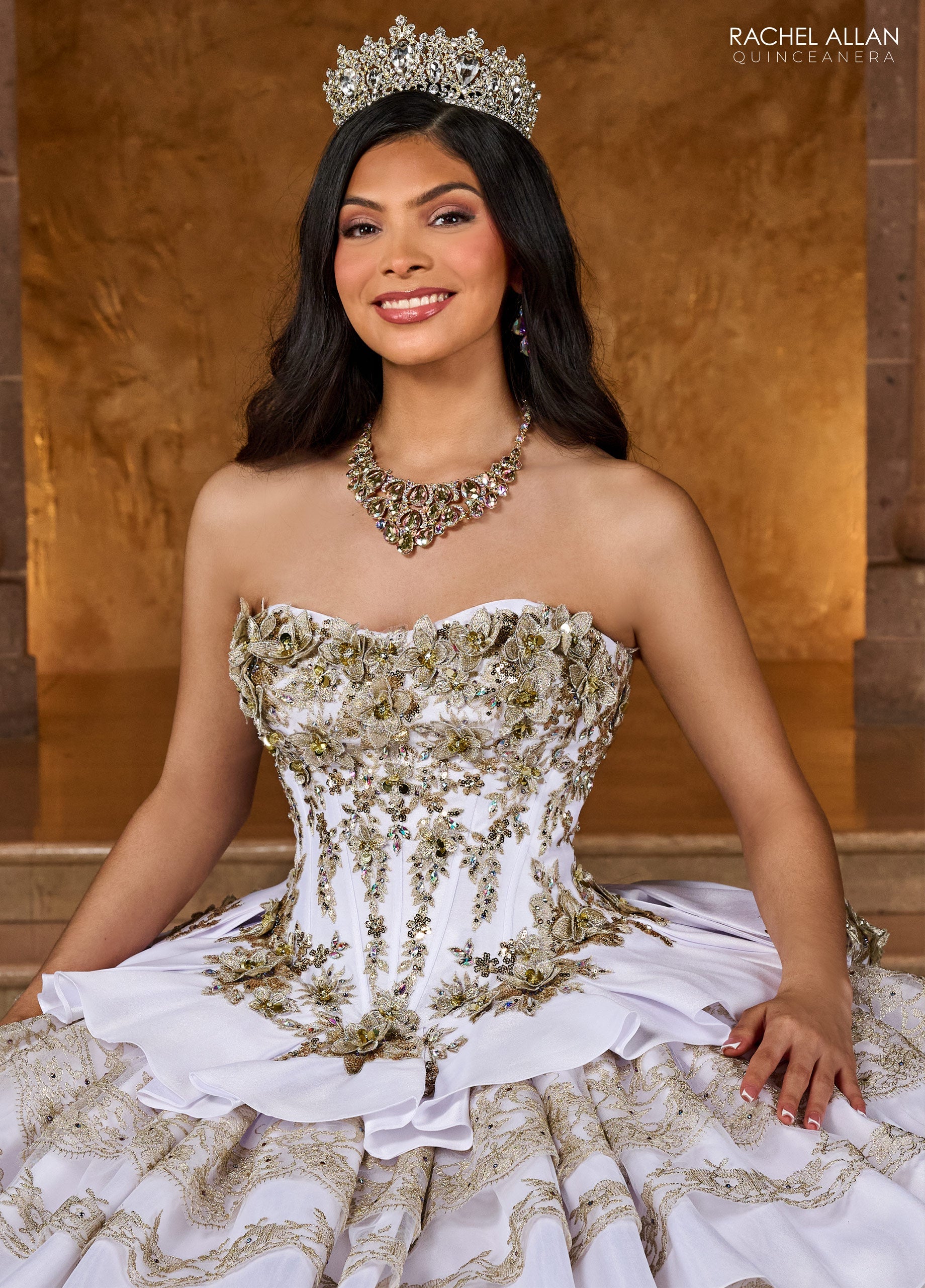 Quinceanera Dresses Long Quinceanera Applique Ball Gown White Gold