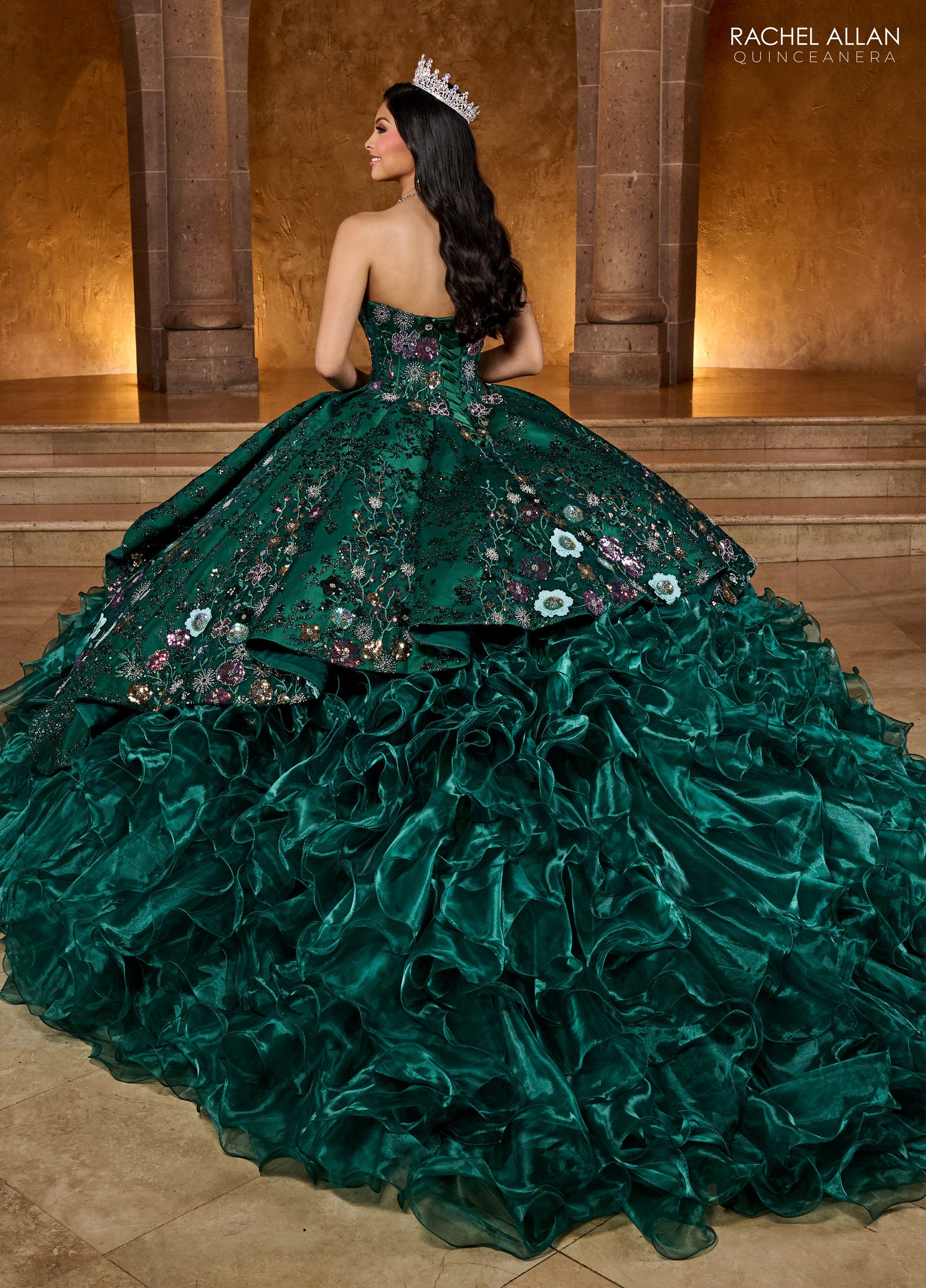 Quinceanera Dresses Ruffle Quinceanera Long Ball Gown Emerald Multi