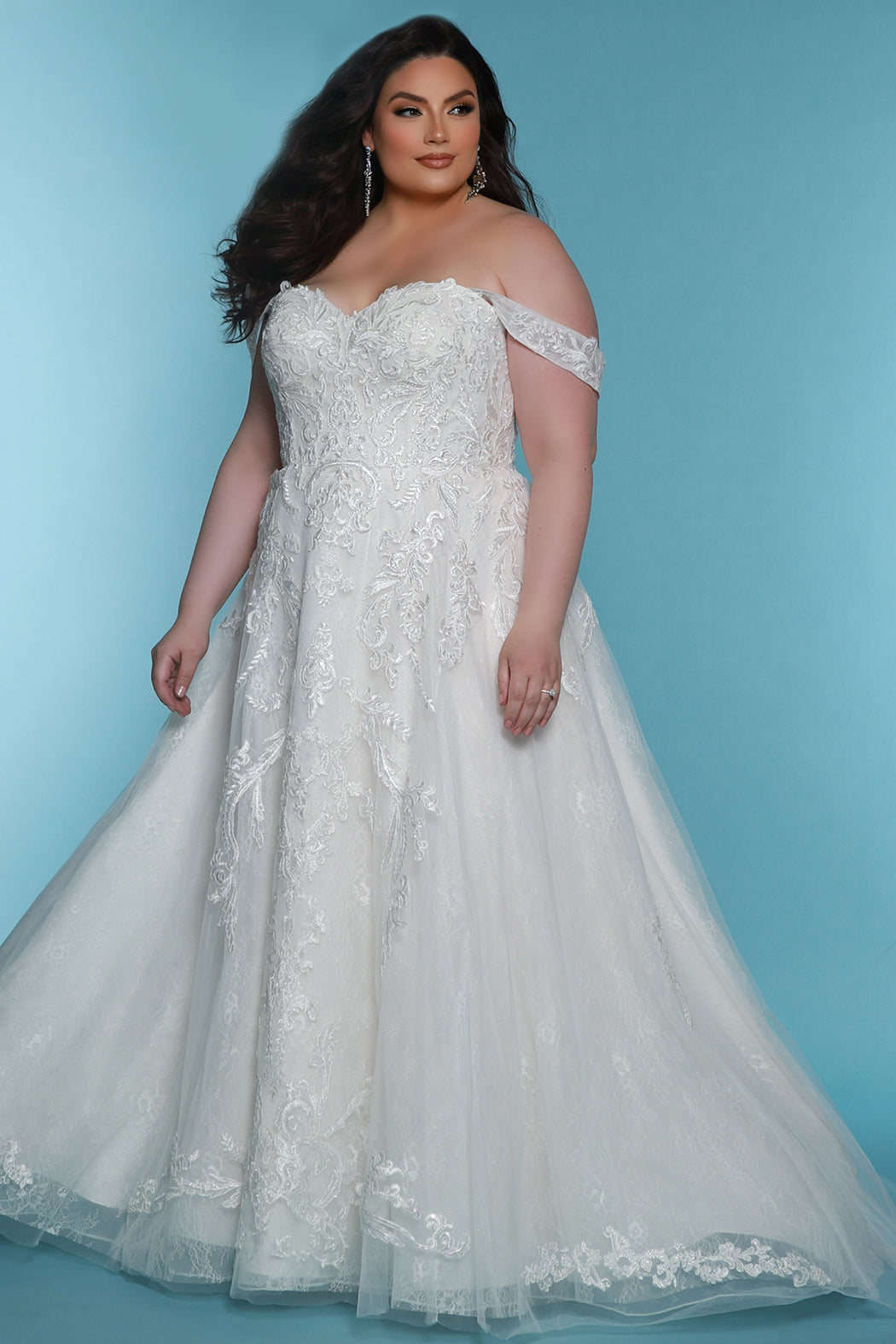 Wedding Dresses A Line Long Floral Lace Wedding Dress Ivory/Ivory