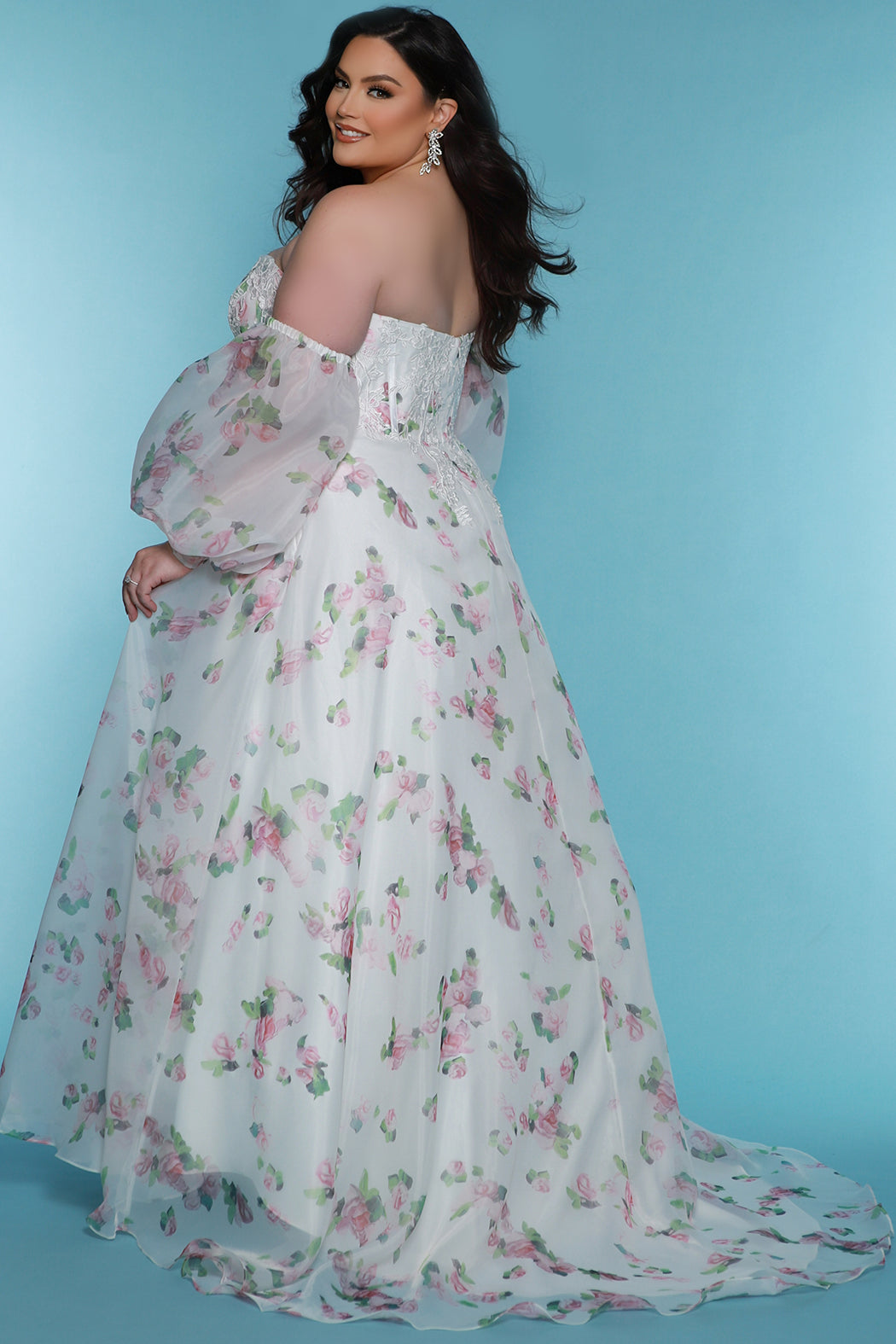 Wedding Dresses Long Floral A Line Wedding Dress Ivory Floral