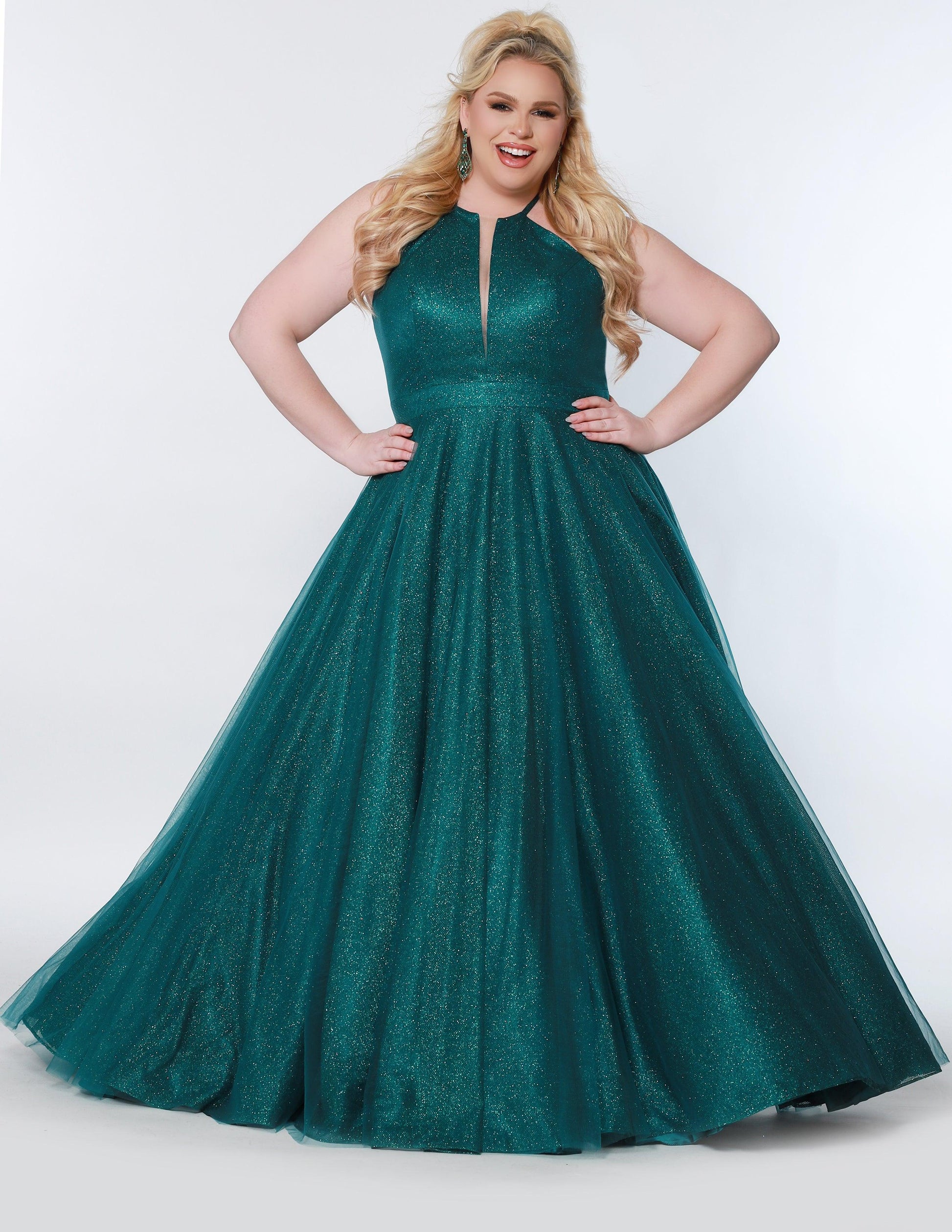 Plus Size Long Halter Prom Dress Evergreen