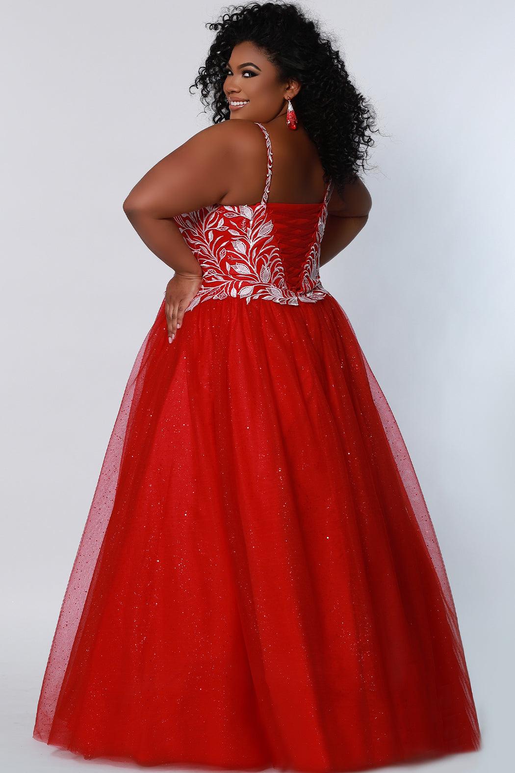Long Plus Size Ball Gown Glitter Prom Dress Red