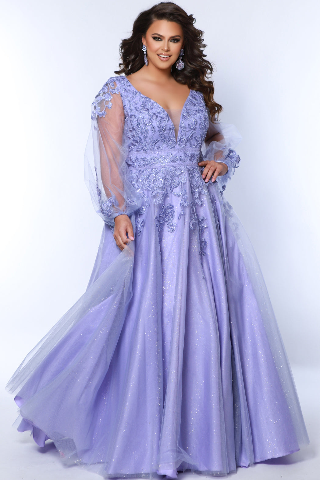 Plus Size Dresses Long Floral Lace Applique Plus Size Formal Dress Lavender