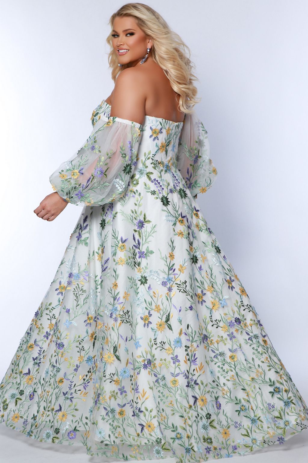 Plus Size Dresses Long Floral Pattern A Line Prom Plus Size Dress Ivory Floral