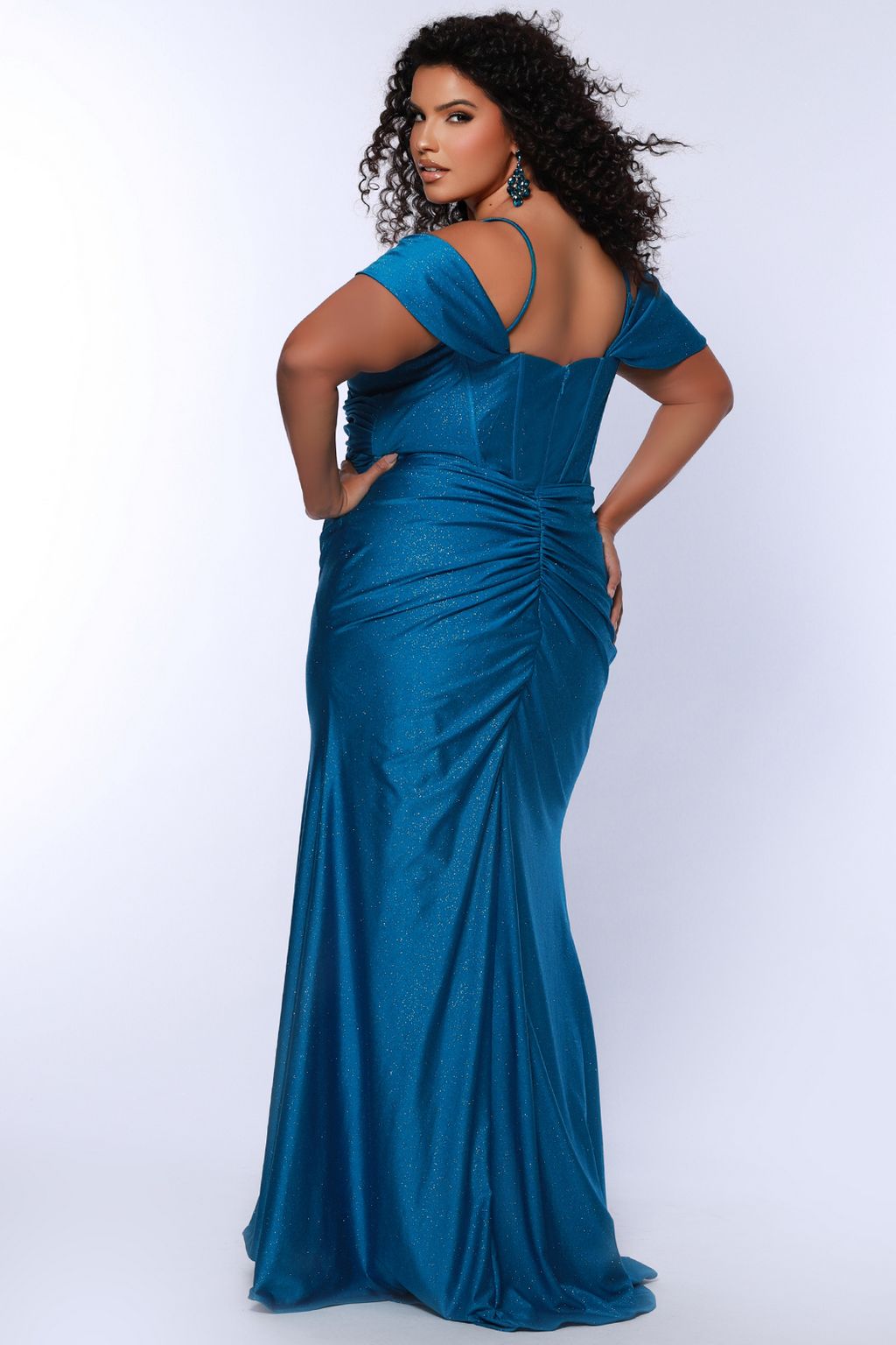 Plus Size Dresses Long Formal Ruched Prom Slit Plus Size Dress Turq