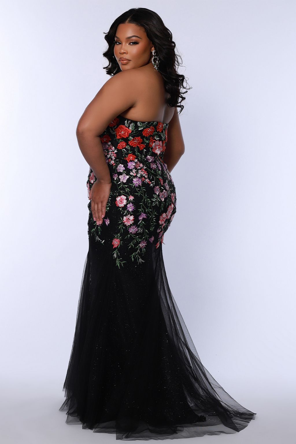 Plus Size Dresses Prom Long Fitted Floral Formal Plus Size Dress Black Floral