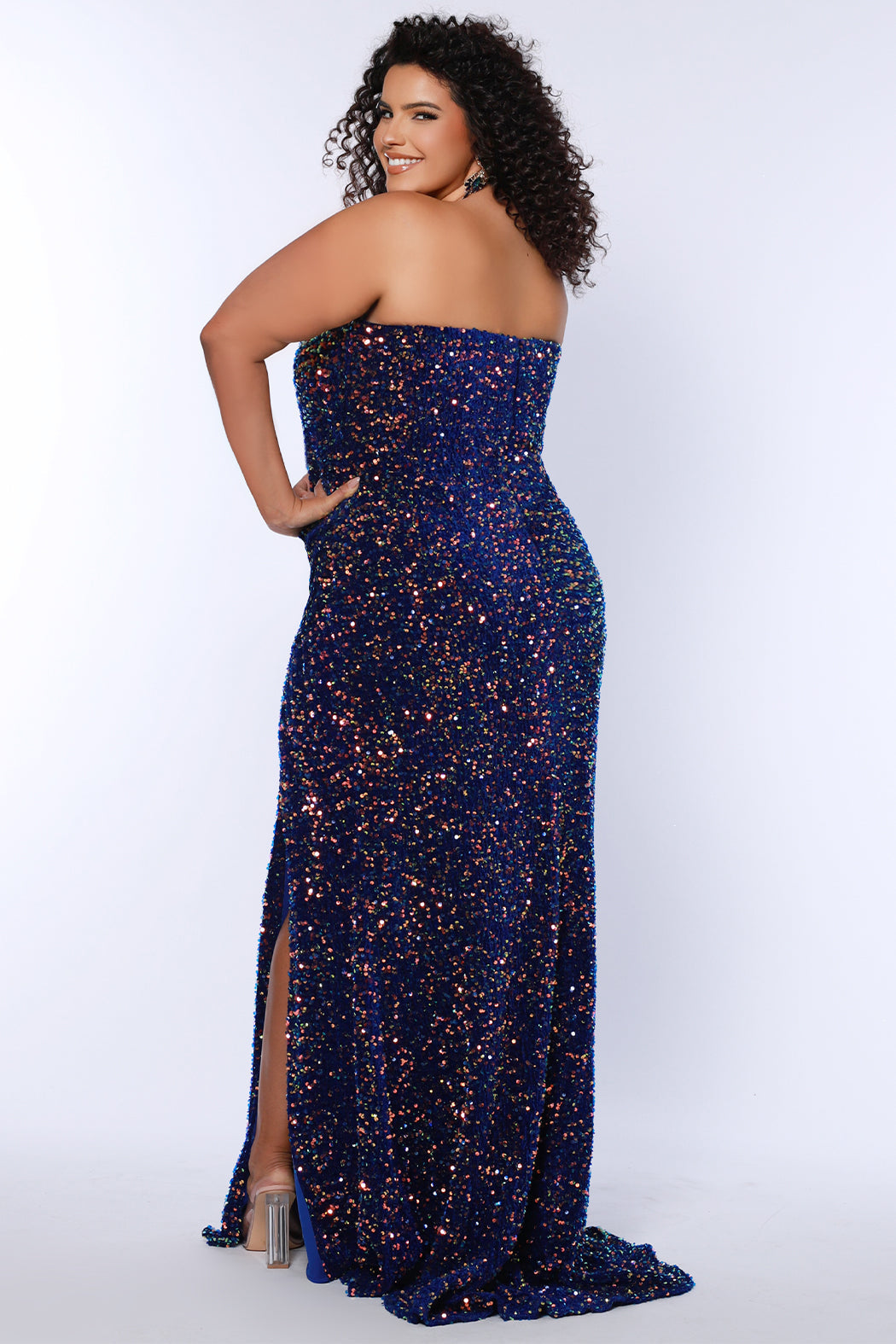 Prom Dresses Fitted Long Velvet Formal Sequin Plus Size Prom Dress Royal