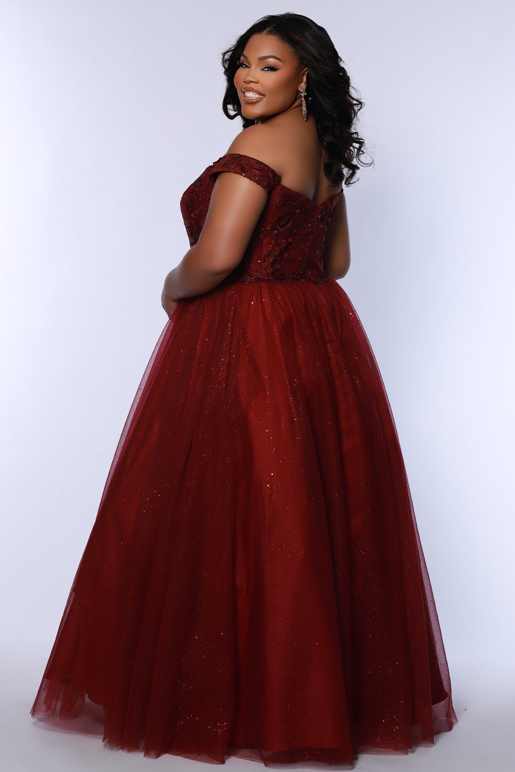 Plus Size Dresses Ball Gown Floral Formal Prom Plus Size Dress Burgundy