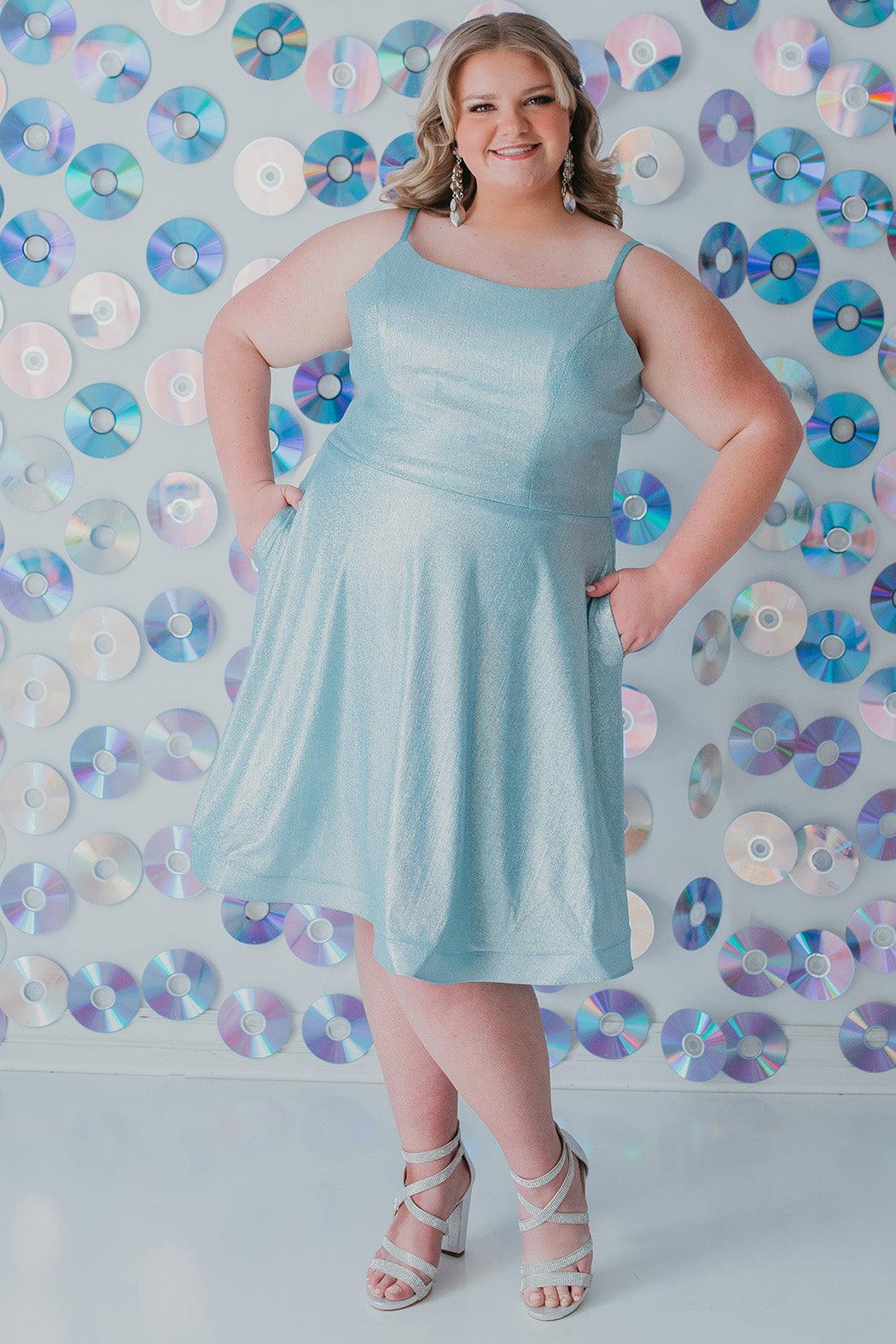 Prom Dresses Short Plus Size Homecoming Metallic Prom Dress Blue Ice