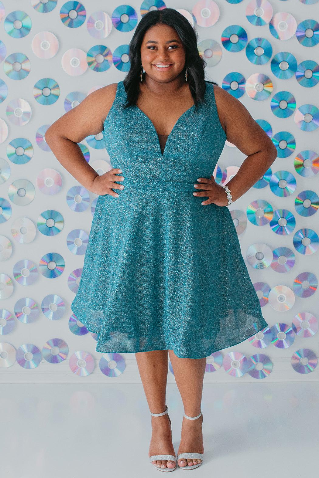 Short Sleeveless Plus Size Homecoming Prom Dress Turq