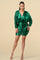 Cocktail Dresses Short Fitted Long Sleeve Foil Ruched Mini Dress Green