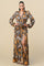 Formal Dresses Long Sleeve Printed Wrap Maxi Slit Dress Brown