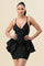Cocktail Dresses Short Spaghetti Strap Side Ruffle Fitted Dress Black