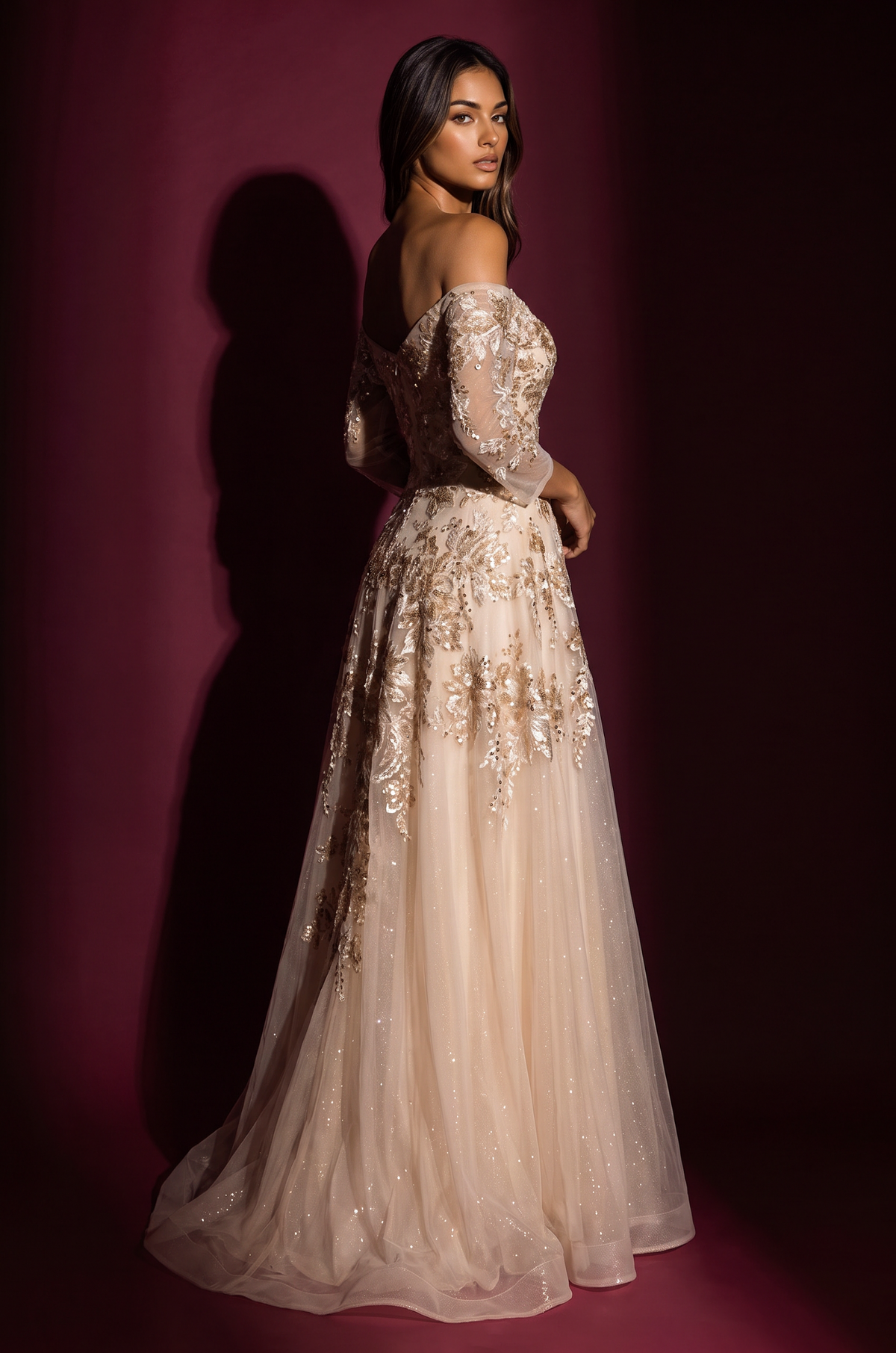 Beaded Strapless Sweetheart Gown – Champagne