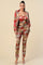 Pant Suit Long Sleeve Printed Blazer Pant Set Burgundy Leopard