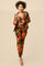 Pant Suit Long Sleeve Printed Blazer Pant Set  Floral Black