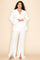 Pant Suit Plus Size Slit Detail Long Sleeve Jacket Pant Set Off White