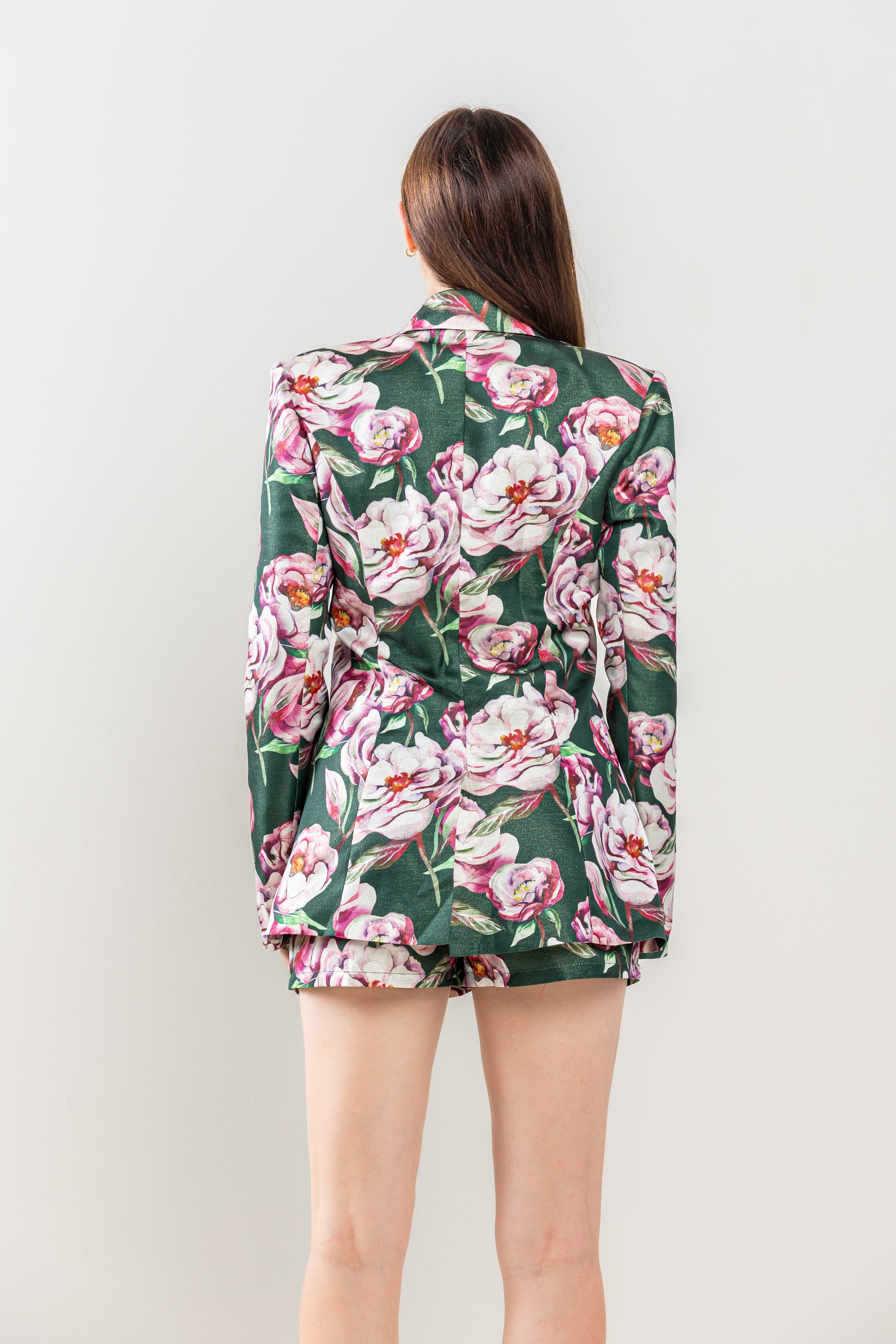 Pant Suit Long Sleeve Jacket Short Set  Hunter Green