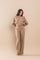 Pant Suit Gingham Pattern Zip Up Jacket Pant Set Mocha