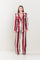 Pant Suit Stripe Jacket Long Pant Set Taupe/Burgundy