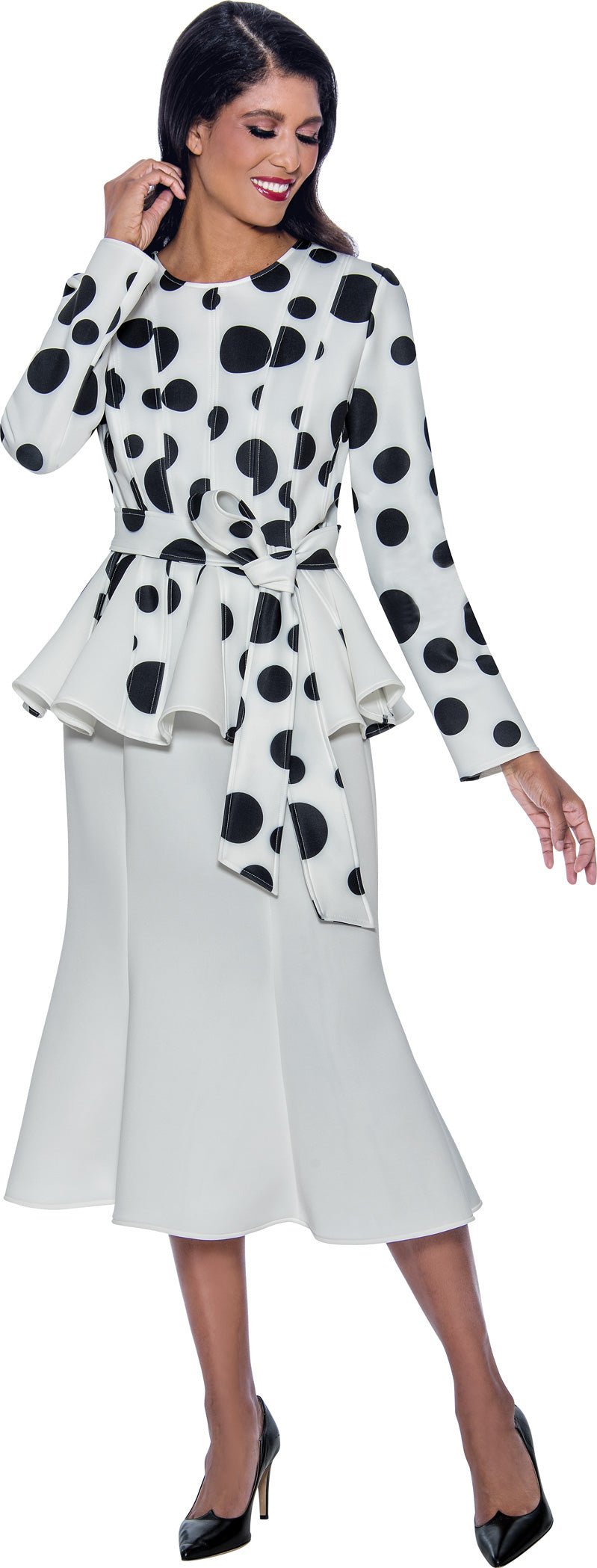 Mother of the Bride Dresses Long Sleeve Mother of the Bride Polka Dots Dress Black/White