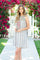 Cocktail Dresses Short Sleeveless Stripe Embroidered Dress Grey