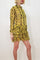 Cocktail Dresses Long Sleeve Snakeskin Print Ruffle Chiffon Short Dress Yellow