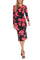 Cocktail Dresses Printed Long Sleeve Fitted Midi Cocktail Dress Black Berry