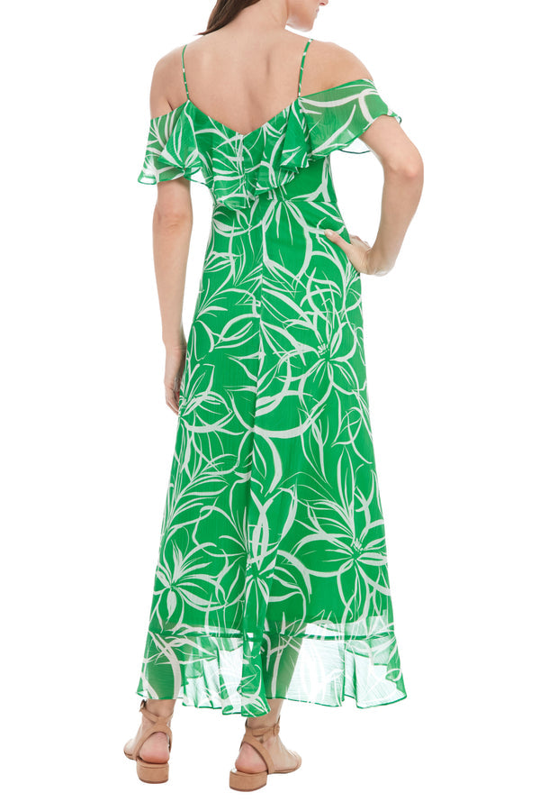 Cocktail Dresses High Low Floral Print Ruffled Cocktail Dress Green White