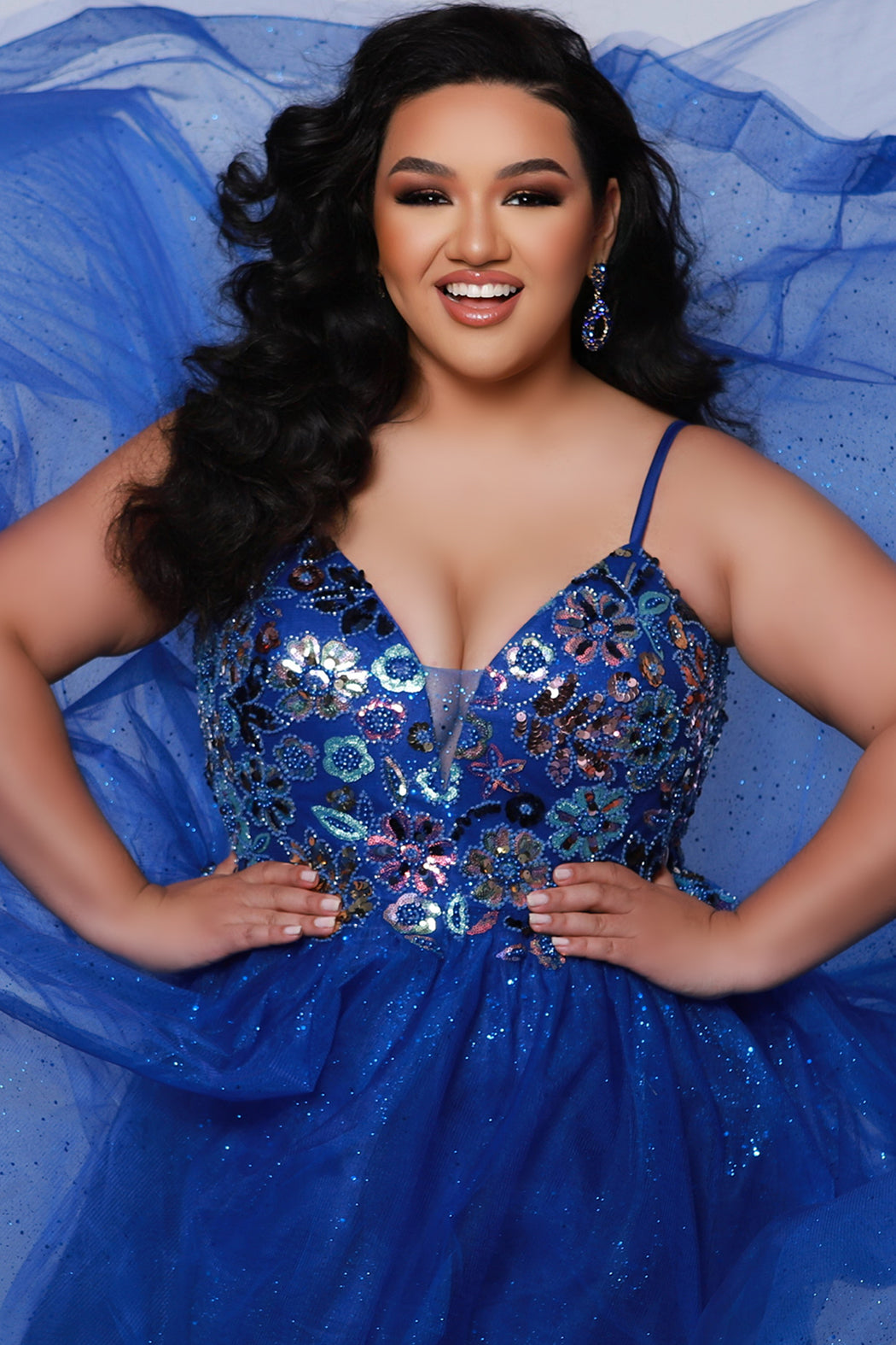 Plus Size Dresses A Line Long Formal Beaded Floral Prom Dress Royal
