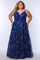 Plus Size Dresses Long Plus Size Formal Floral Pleated Prom Dress Royal