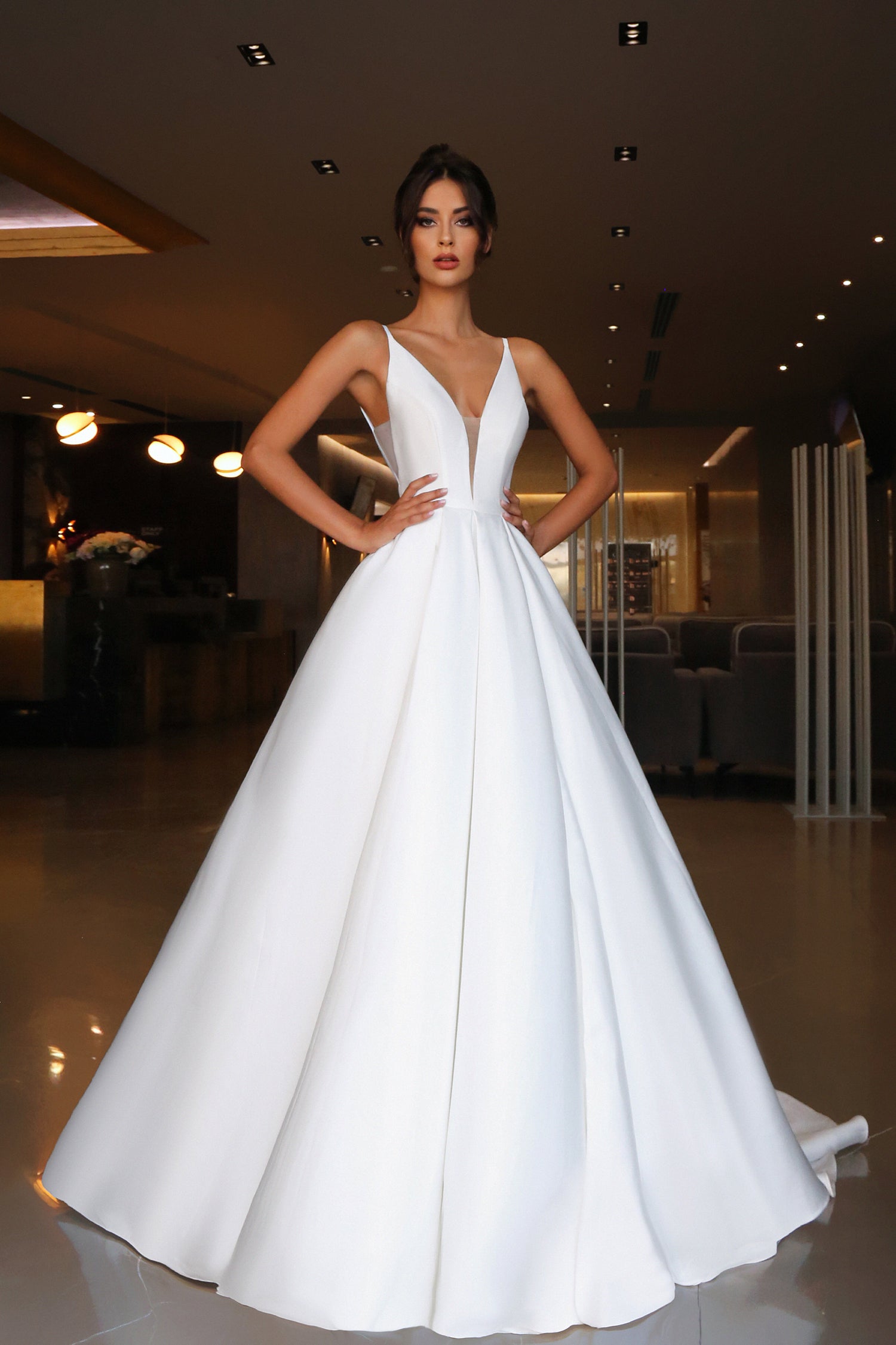 Wedding Dresses Long Slit A Line Wedding Dress Off White