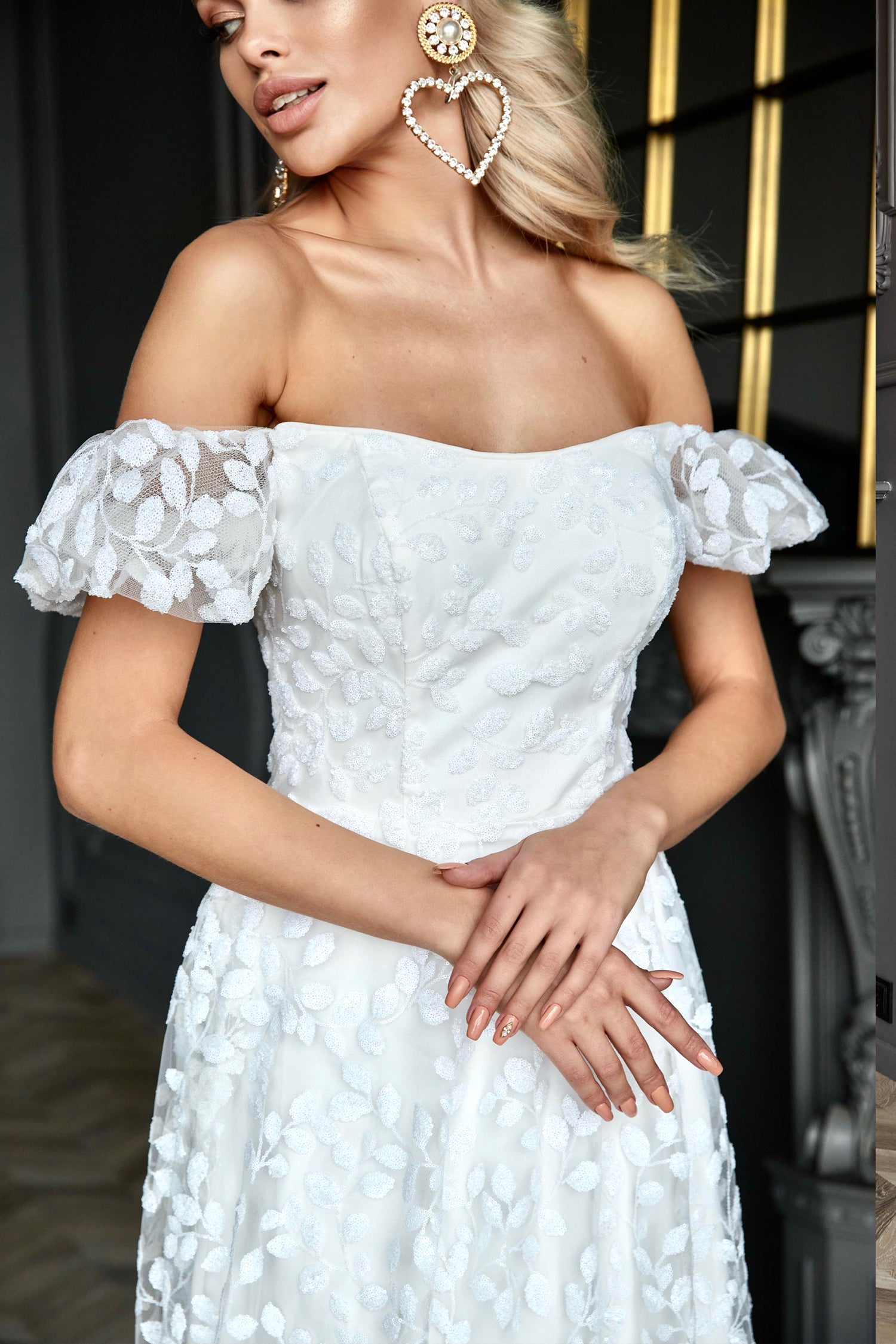 Wedding Dresses Long Glitter Sequin Wedding Dress Off White