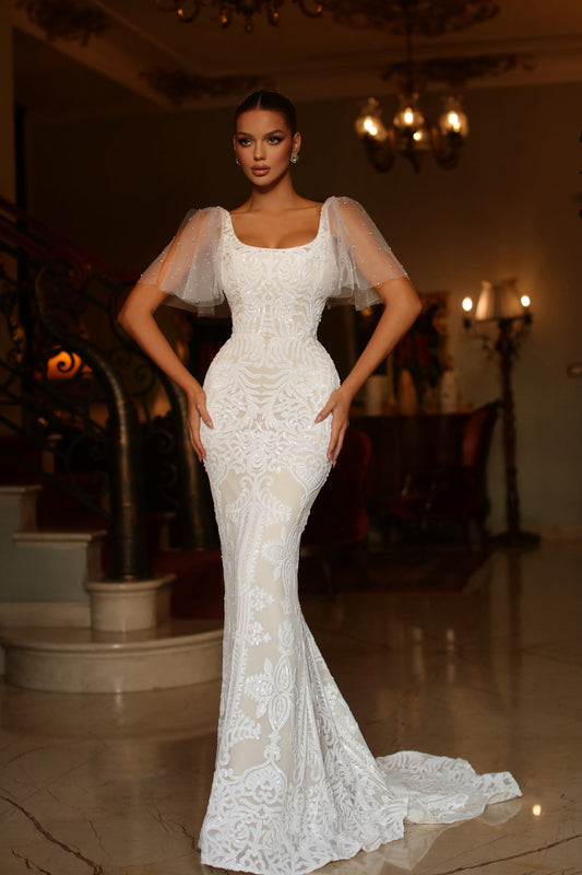 Wedding Dresses Long Pearl Sequin Wedding Dress White/Ivory