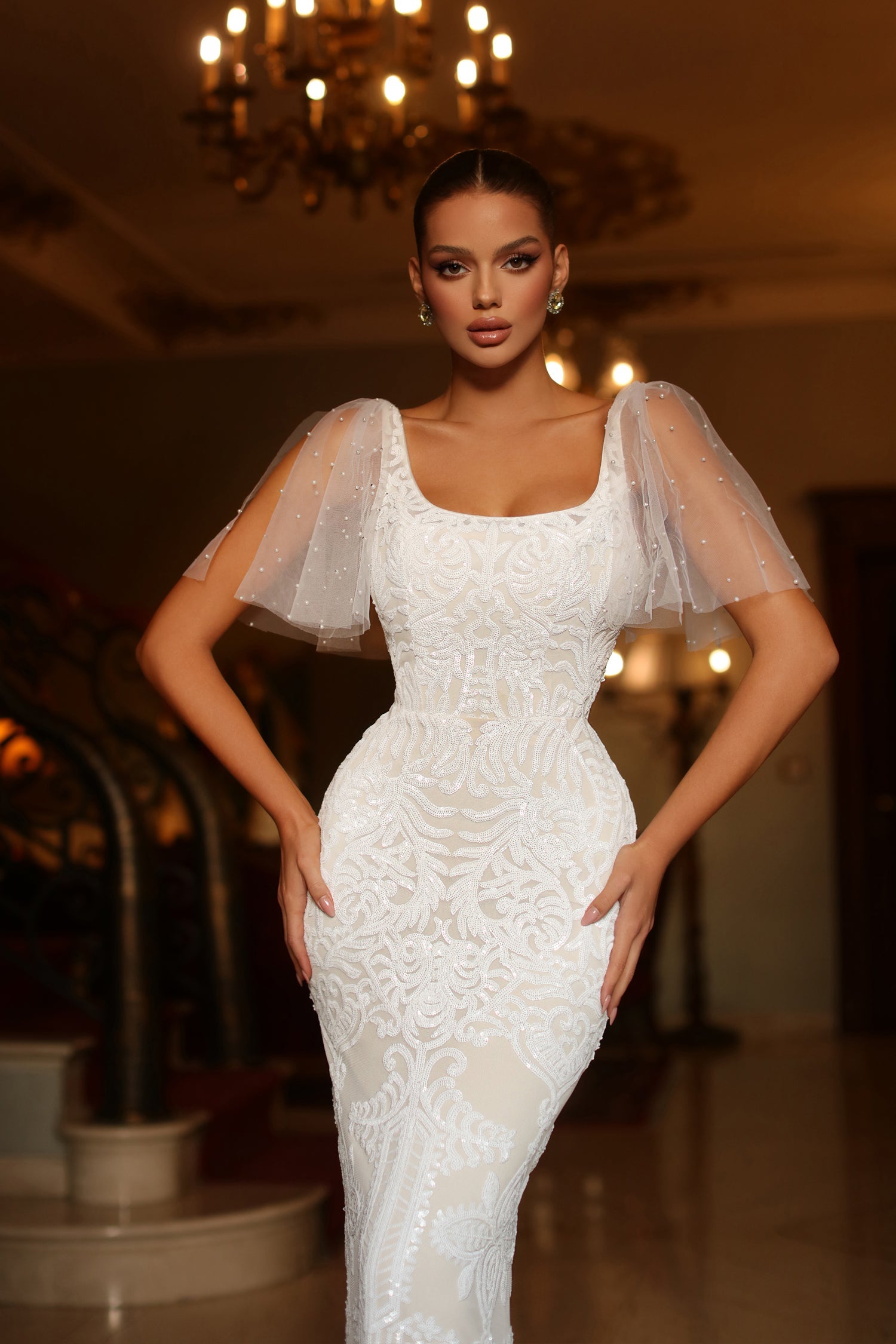 Wedding Dresses Long Pearl Sequin Wedding Dress White/Ivory