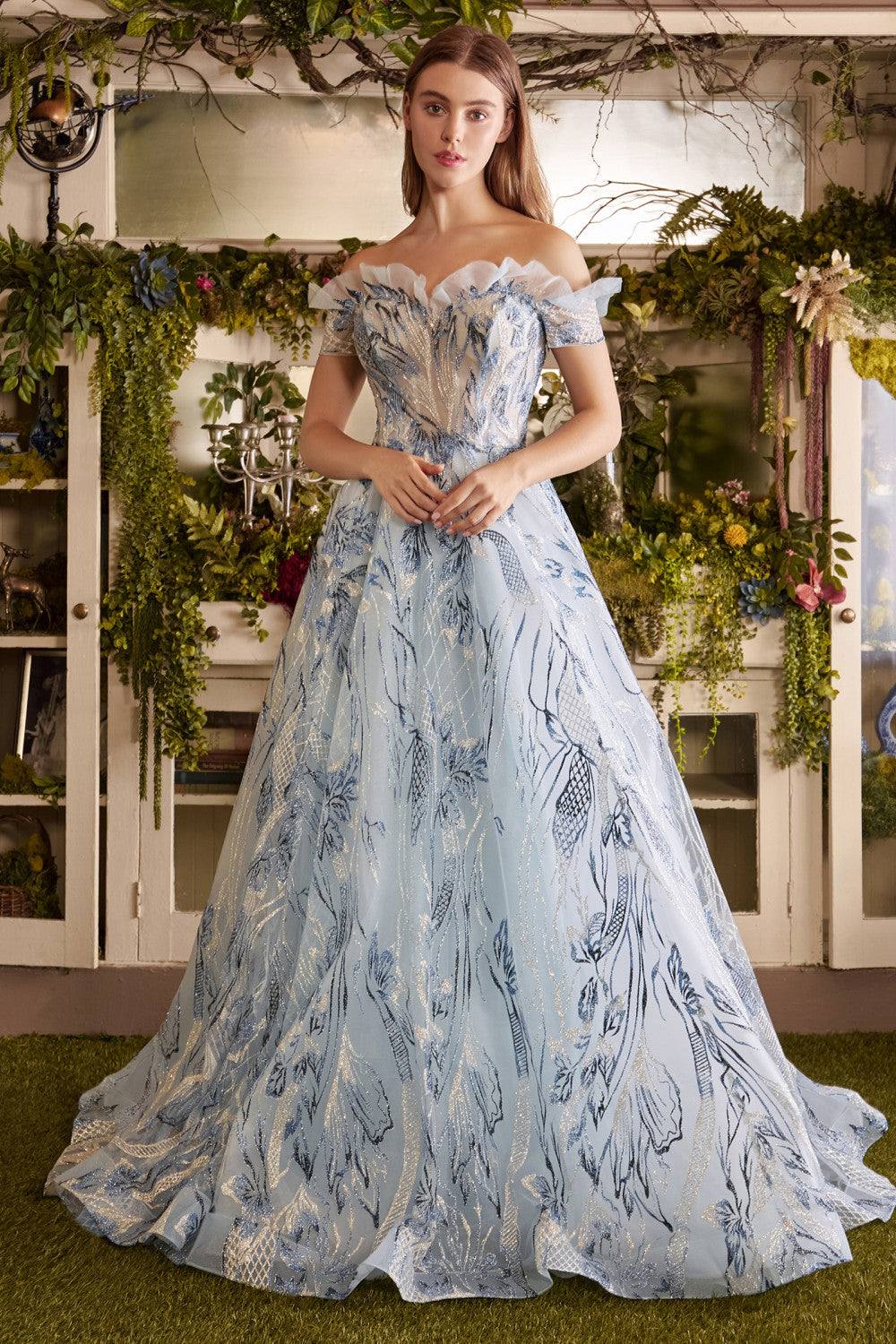 Prom Dresses Off Shoulder Long A-line Prom Gown Blue