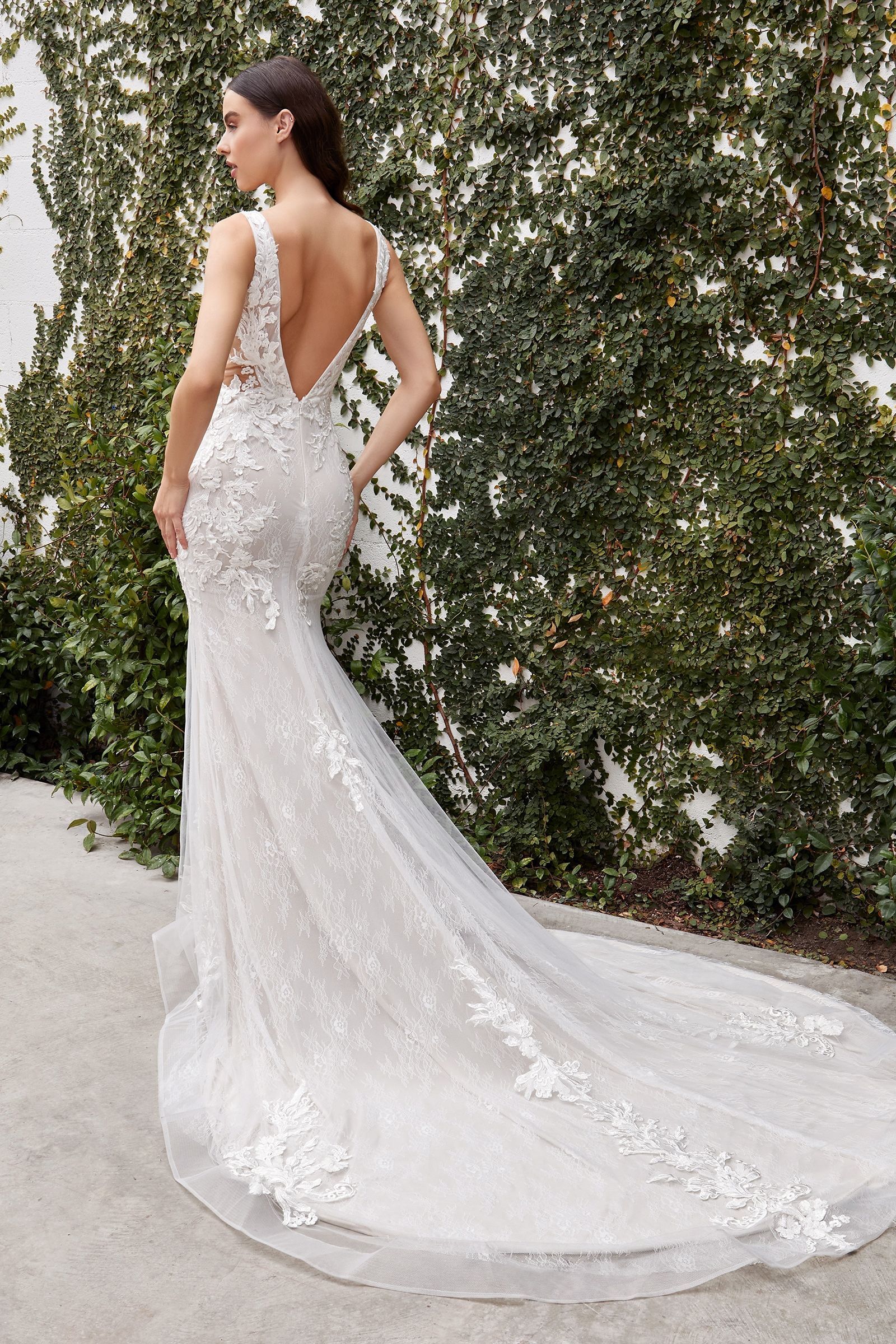 Wedding Dresses Long Fitted Mermaid Lace Wedding Dress Off White