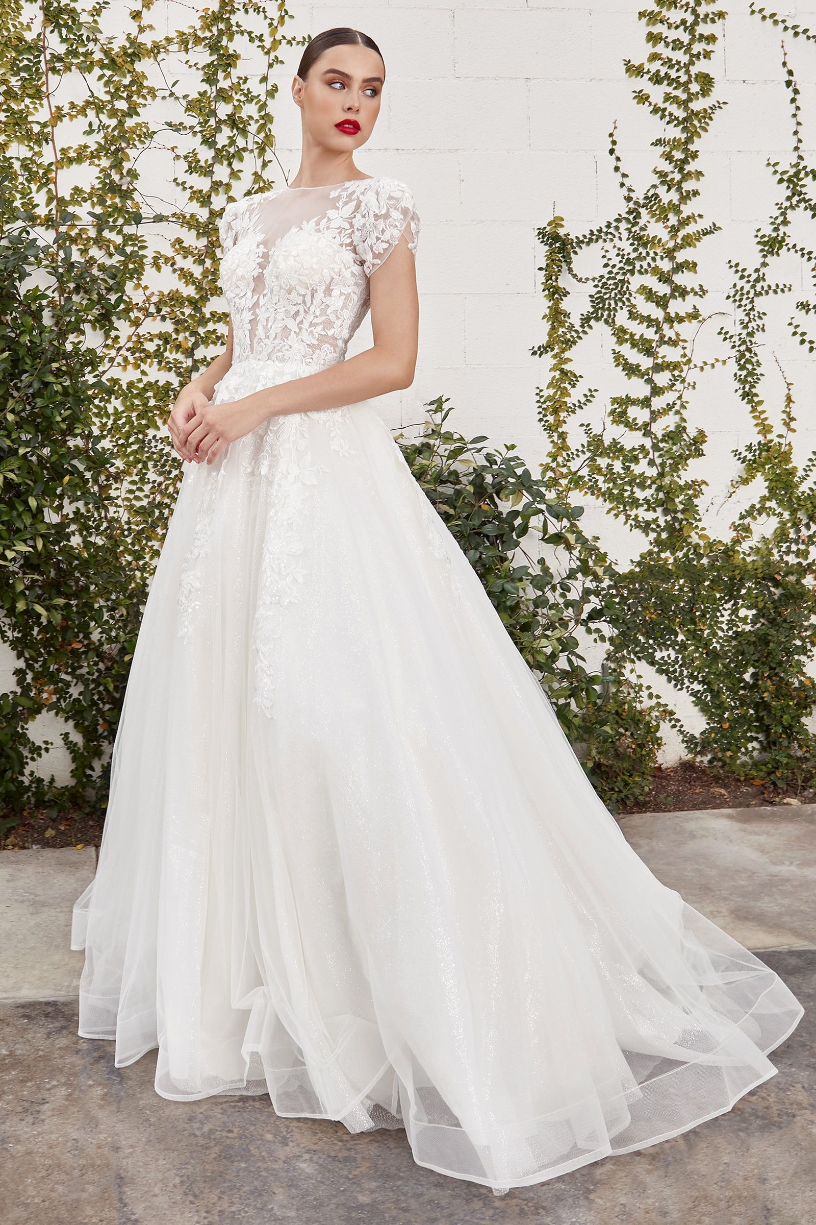 Wedding Dresses Long Floral Applique A Line Wedding Dress Off White