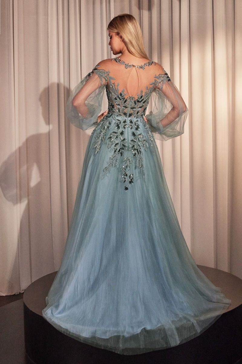 Formal Dresses Long Sleeve Formal Sequin Dress Dusty Blue