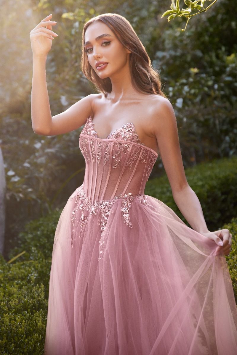 Prom Dresses Applique Formal Long Prom Floral Dress Rose