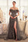 Prom Dresses Fitted Long Overskirt Beaded Formal Prom Dress Dark Silver