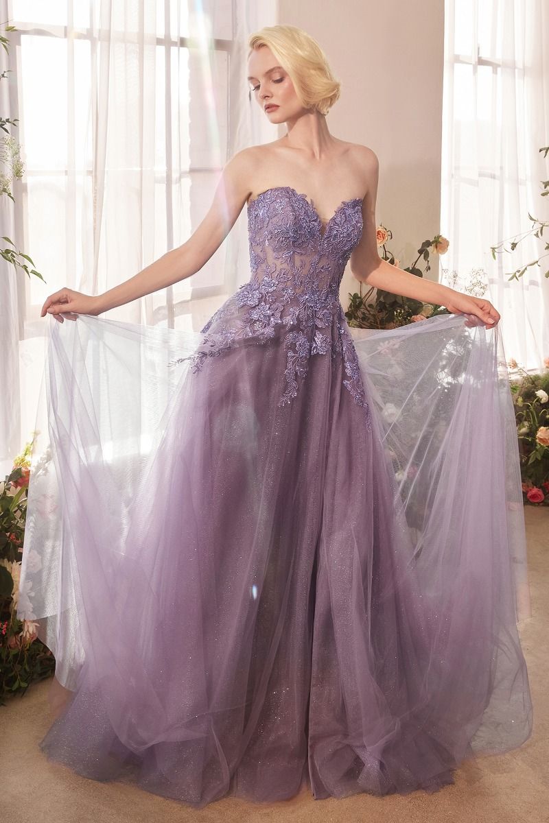 Prom Dresses Long A line Gltter Formal Layered Slit Prom Dress English Violet
