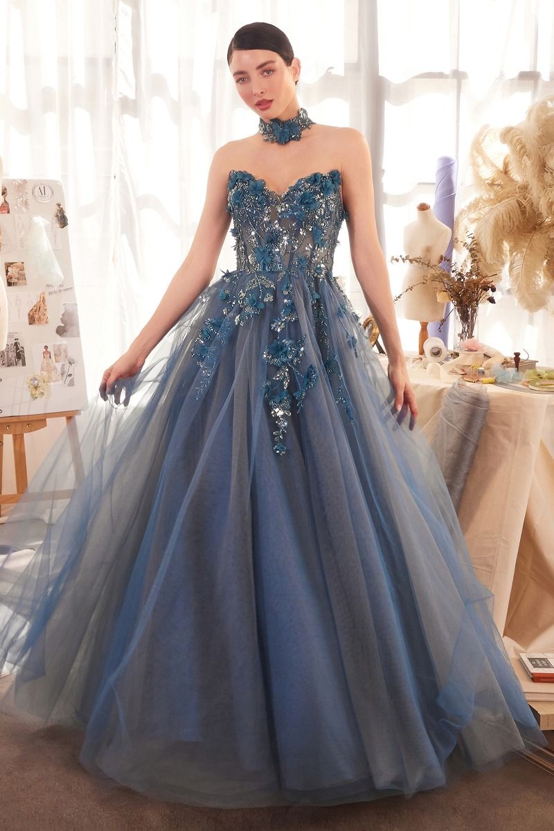 Prom Dresses Long Lace Formal Ball Gown Glitter Prom Dress Deep Blue