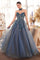 Prom Dresses Long Lace Formal Ball Gown Glitter Prom Dress Deep Blue