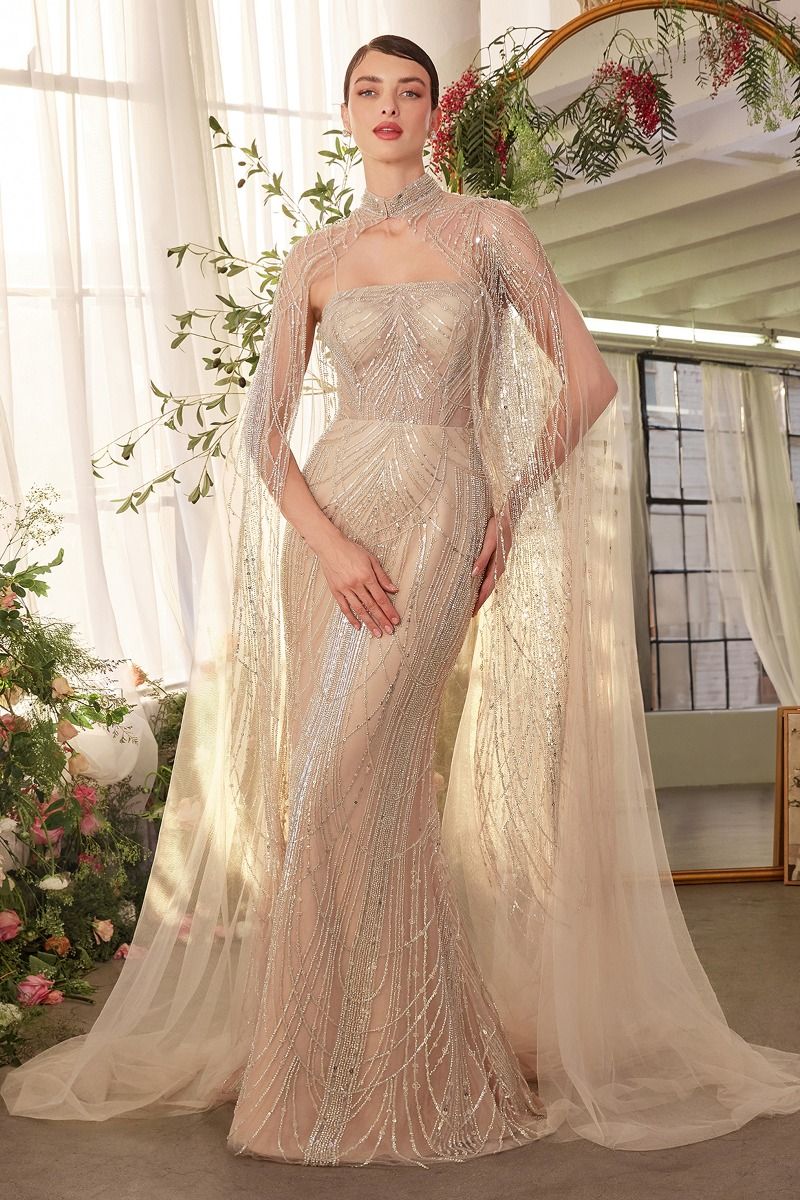 Prom Dresses Beaded Evening Gown Long Formal Prom Dress Champagne