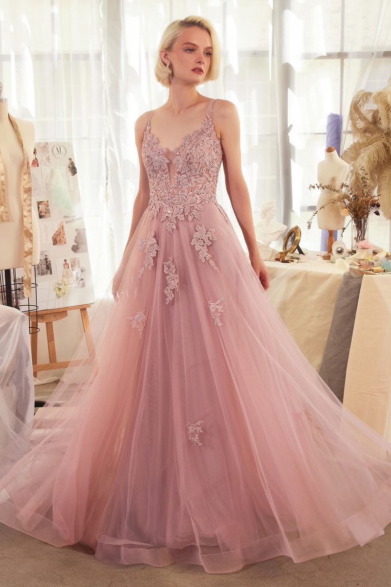 Prom Dresses Long Formal A Line Lace Prom Dress Dusty Rose