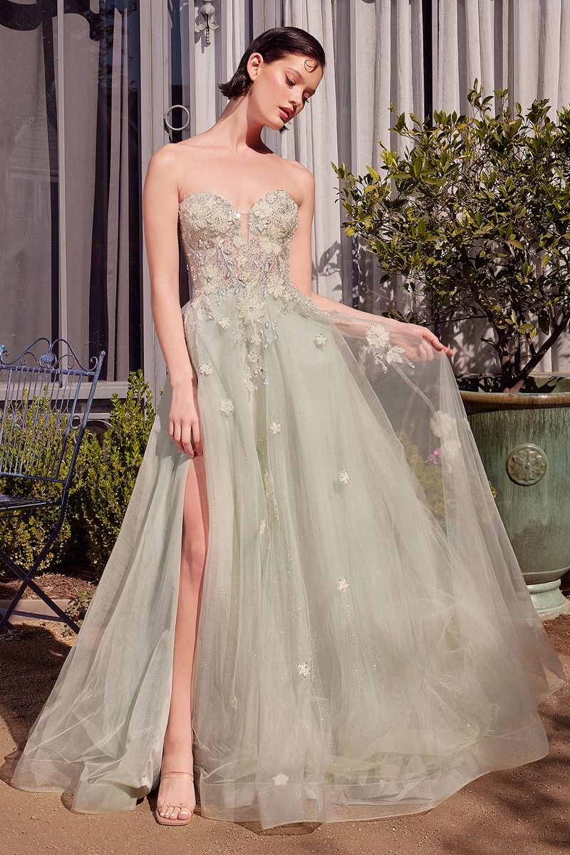 Prom Dresses Long Floral Ball Gown Formal Prom Dress Sage