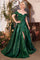 Prom Dresses Long Pleated Ball Gown Slit Formal Prom Dress Emerald