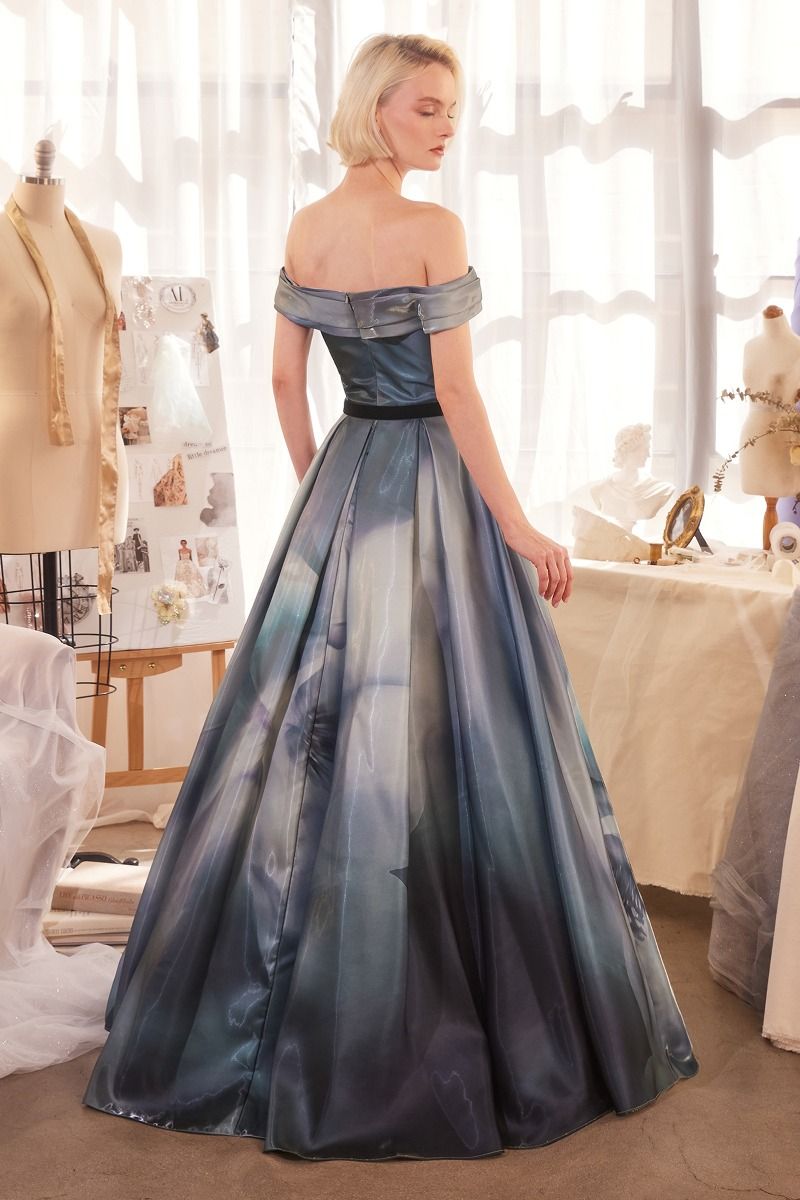Prom Dresses Long Formal Ball Gown Printed Prom Dress Midnight Blue